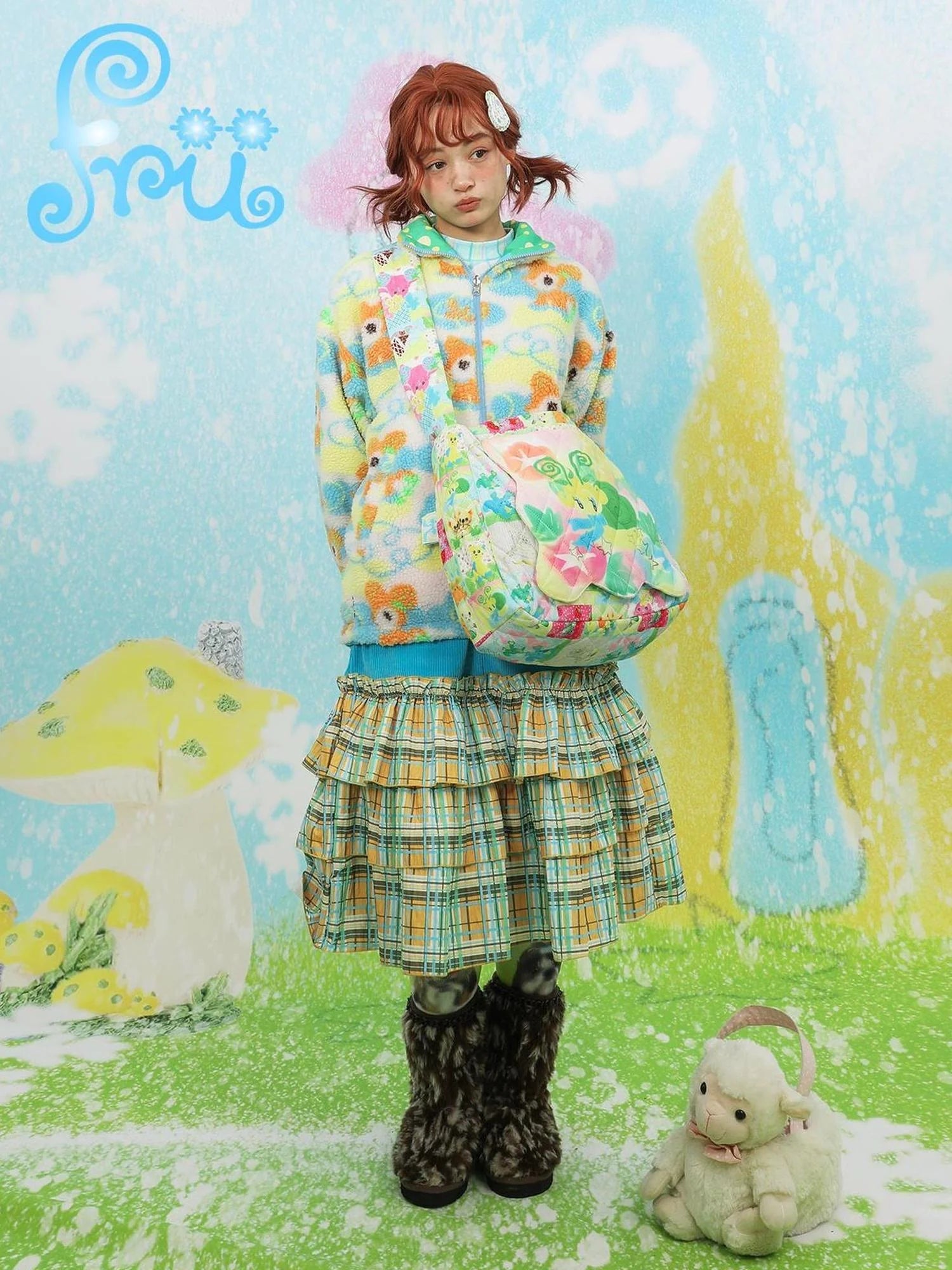 Winter Cartoon Print Cozy Reversible Lamb Velvet Sweater