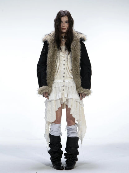 Winter Faux Fur Lined Hooded Parka Coat With Thick Fur Trim