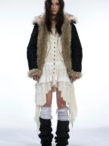 Winter Faux Fur Lined Hooded Parka Coat With Thick Fur Trim