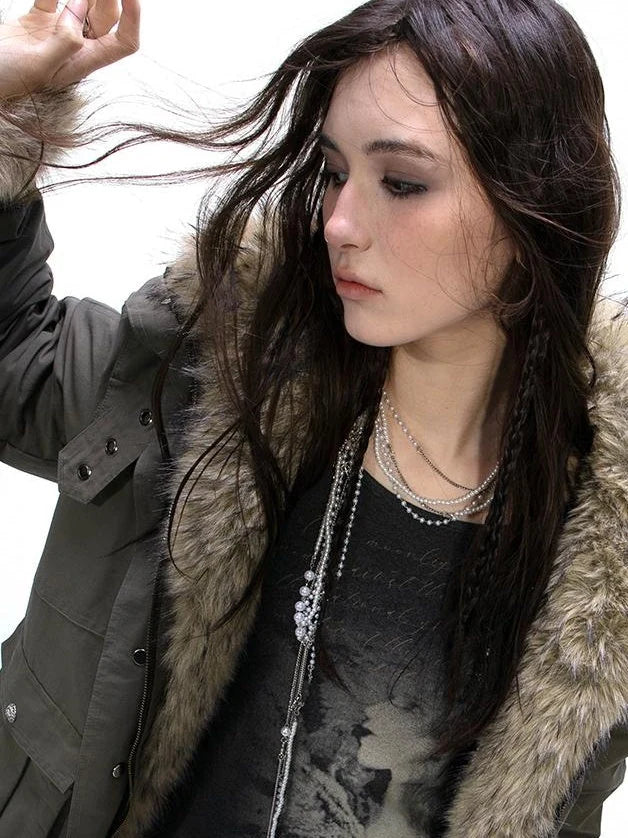 Winter Faux Fur Lined Hooded Parka Coat With Thick Fur Trim