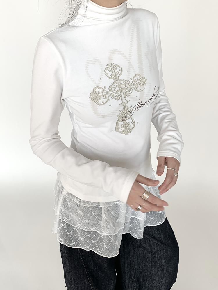 Winter First Snow Print Slim High Neck Long Sleeve T-Shirt