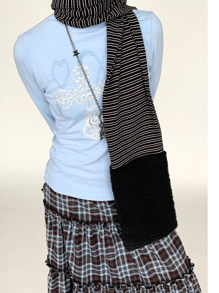 Winter First Snow Print Slim High Neck Long Sleeve T-Shirt