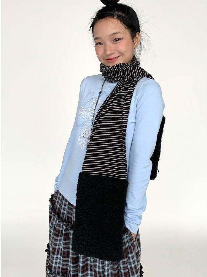 Winter First Snow Print Slim High Neck Long Sleeve T-Shirt