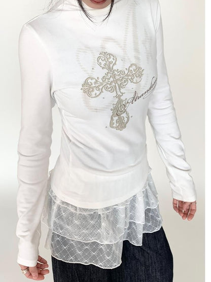 Winter First Snow Print Slim High Neck Long Sleeve T-Shirt