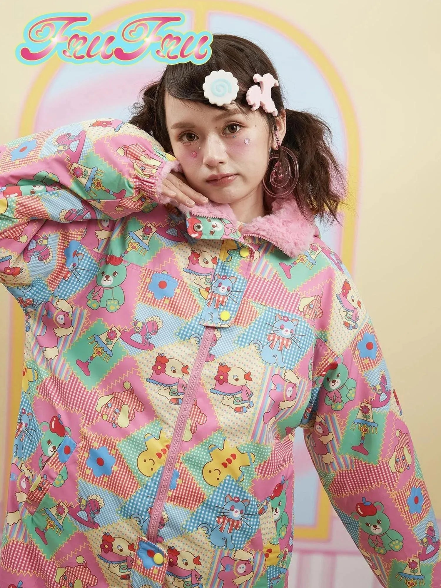 Winter Floral Print Reversible Cotton Coat For Girls