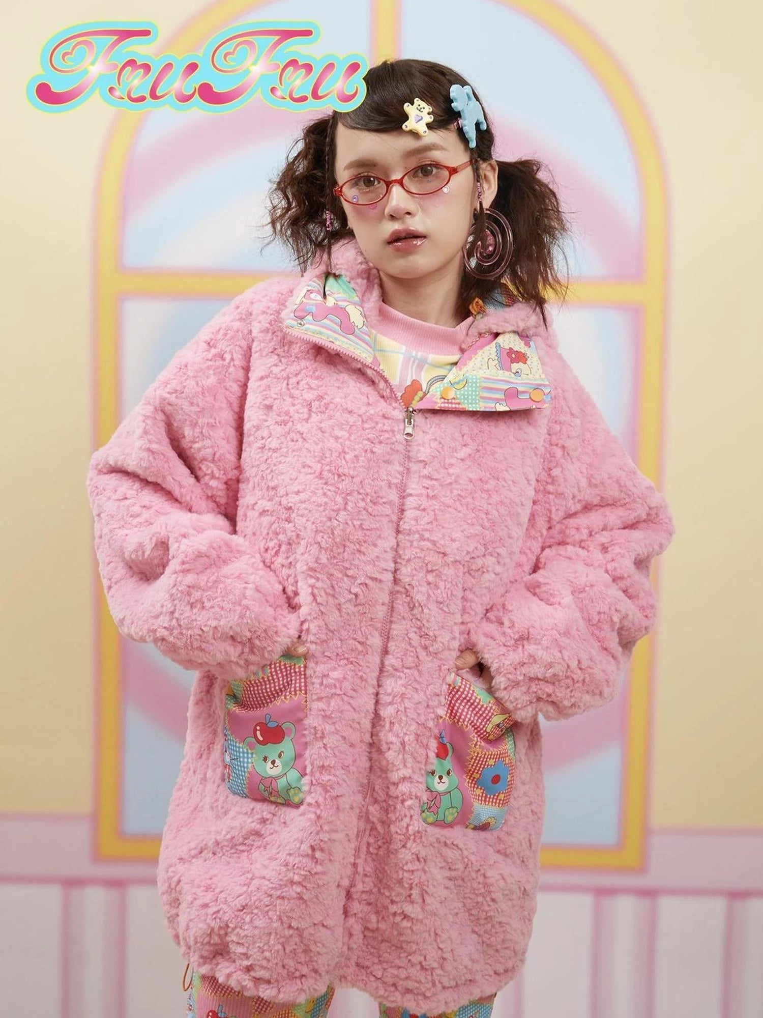 Winter Floral Print Reversible Cotton Coat For Girls
