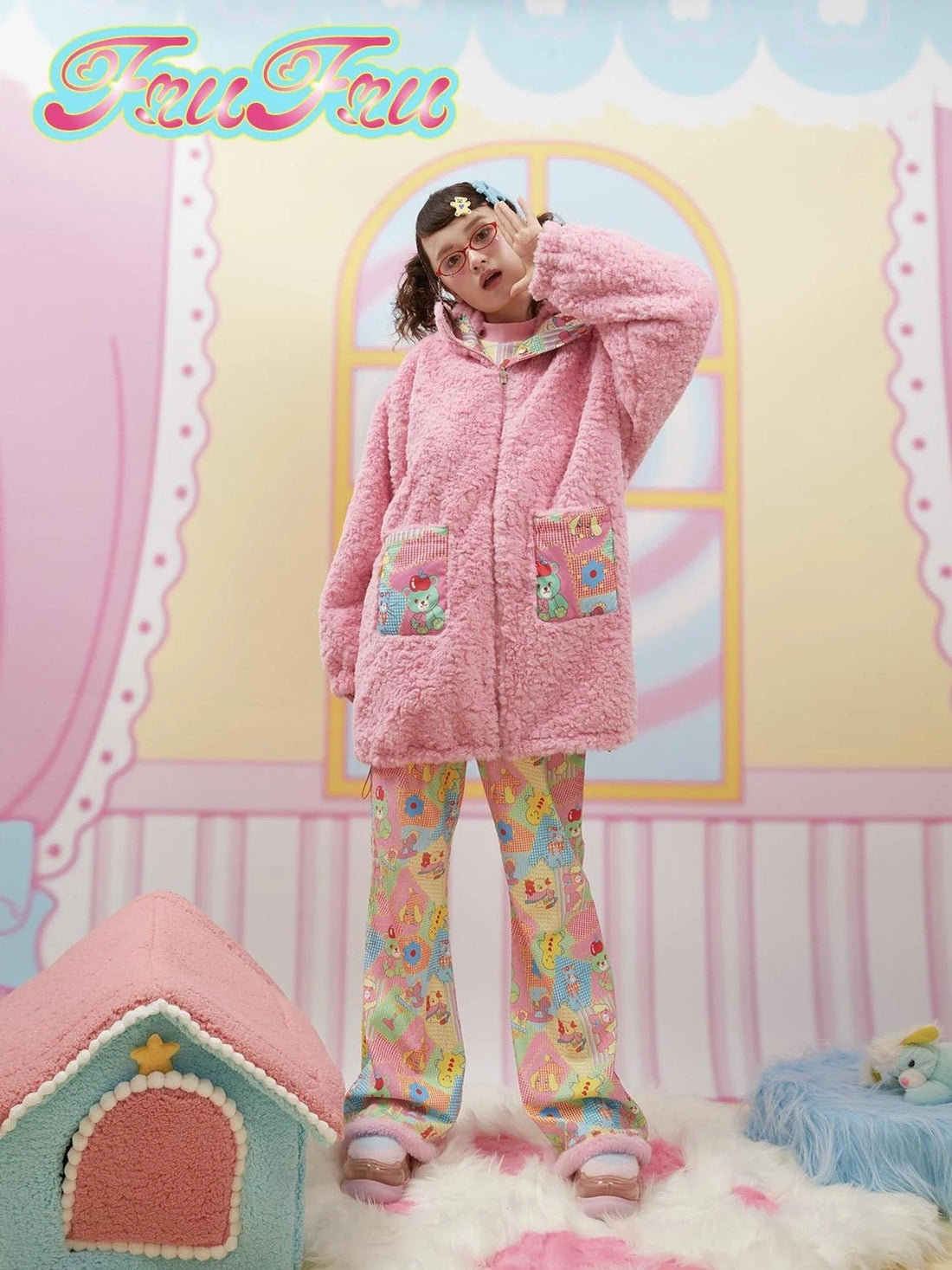 Winter Floral Print Reversible Cotton Coat For Girls