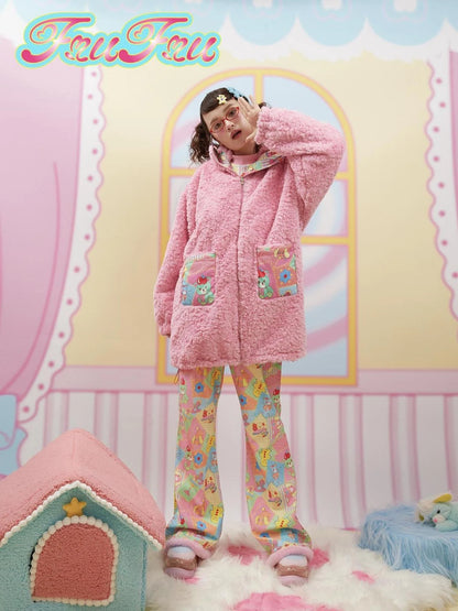 Winter Floral Print Reversible Cotton Coat For Girls