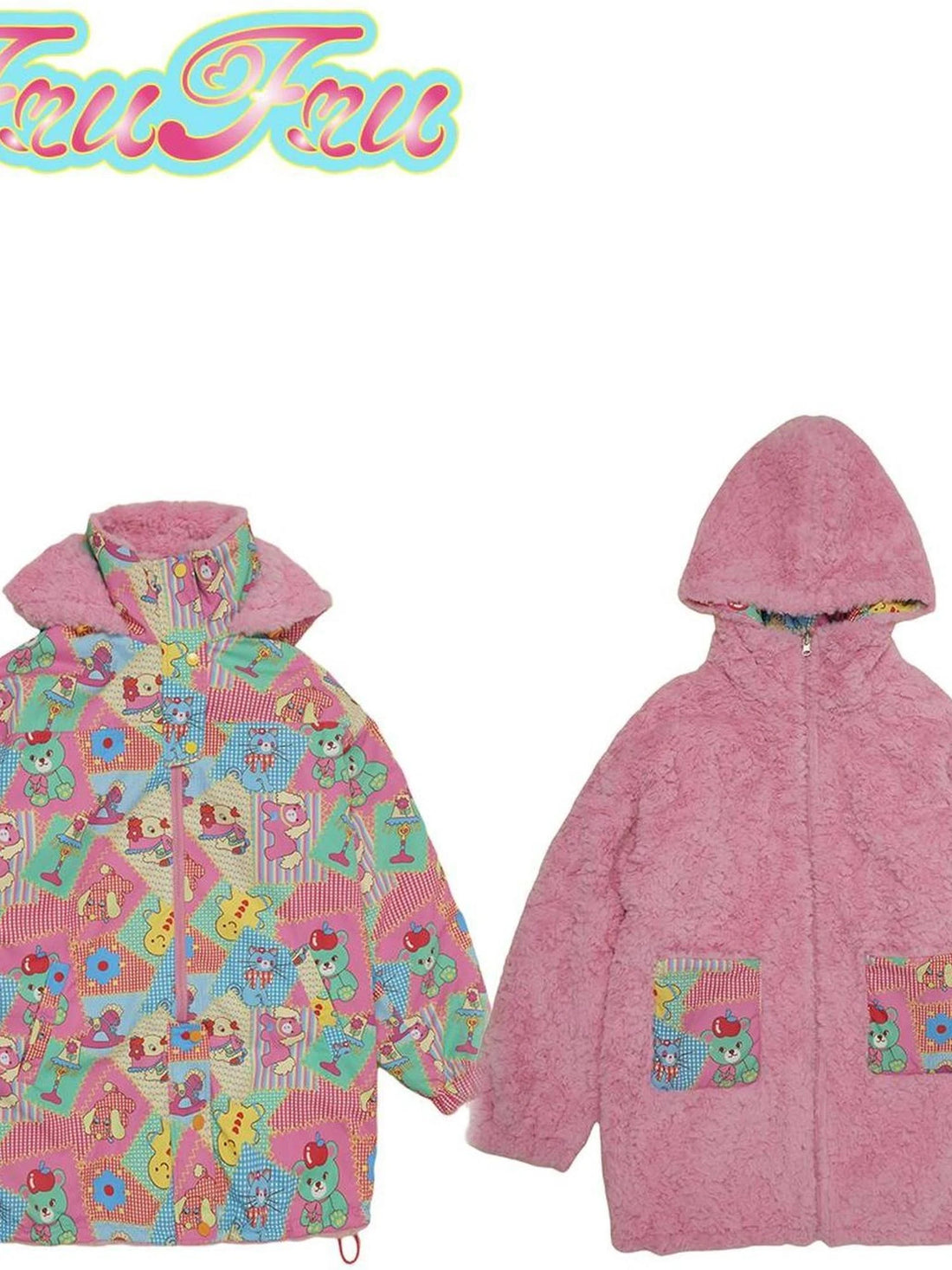 Winter Floral Print Reversible Cotton Coat For Girls