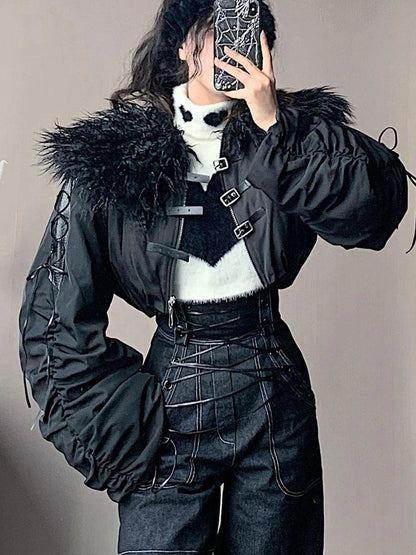 Winter Fox Fur Trimmed Cropped Jacket