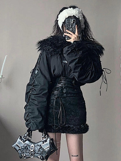 Winter Fox Fur Trimmed Cropped Jacket