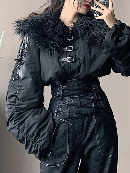 Winter Fox Fur Trimmed Cropped Jacket