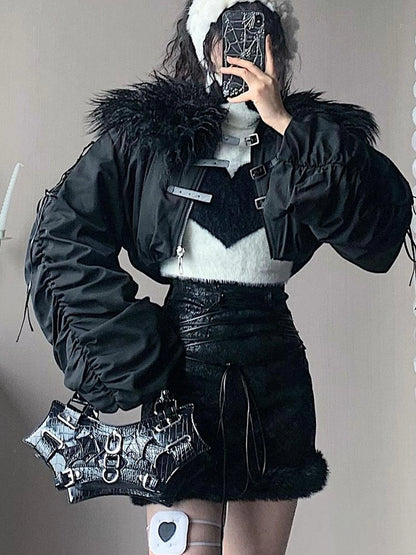 Winter Fox Fur Trimmed Cropped Jacket
