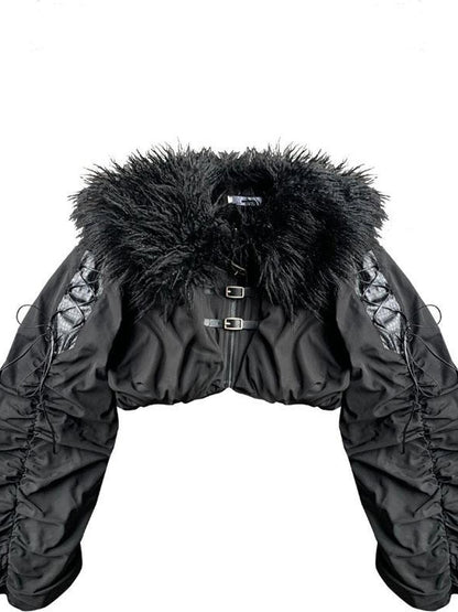 Winter Fox Fur Trimmed Cropped Jacket