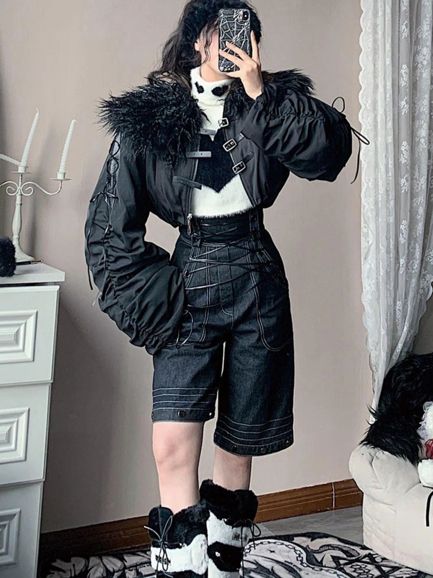 Winter Fox Fur Trimmed Cropped Jacket
