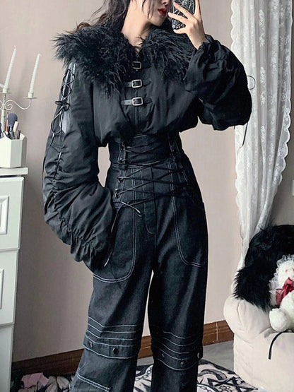 Winter Fox Fur Trimmed Cropped Jacket