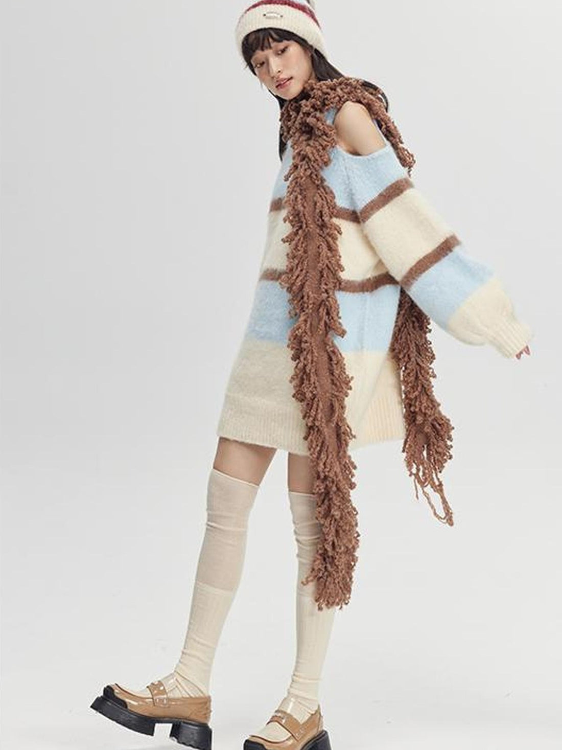 DIDDI MODA Winter Fringe Warmth Knitted Scarf Wrap