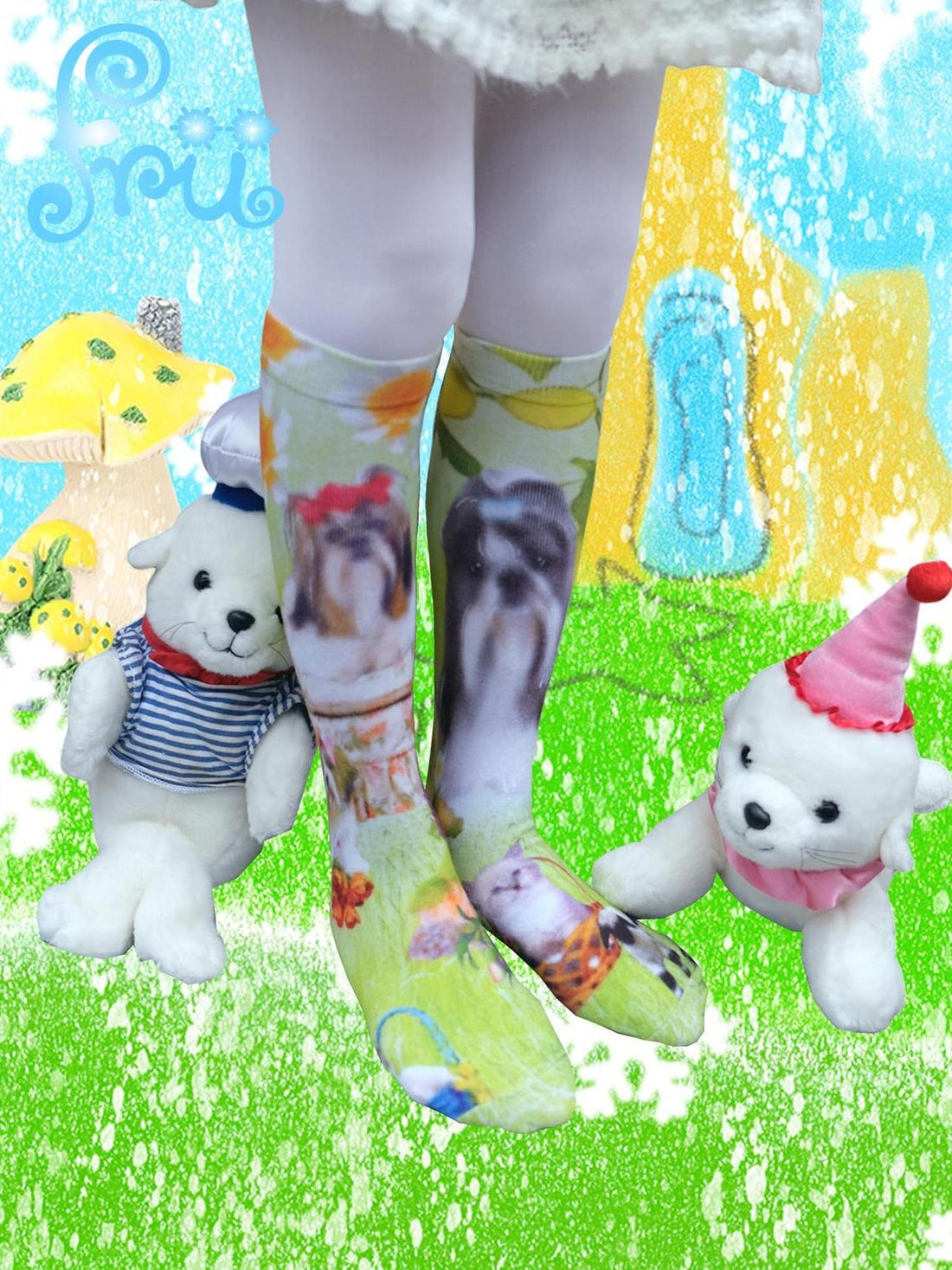 Frufru Gulu Winter Pup Print Green Socks