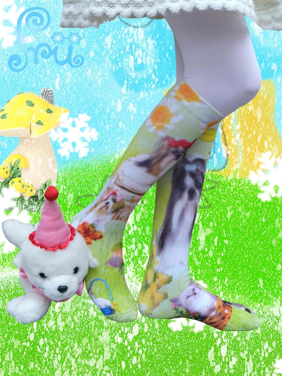 Frufru Gulu Winter Pup Print Green Socks