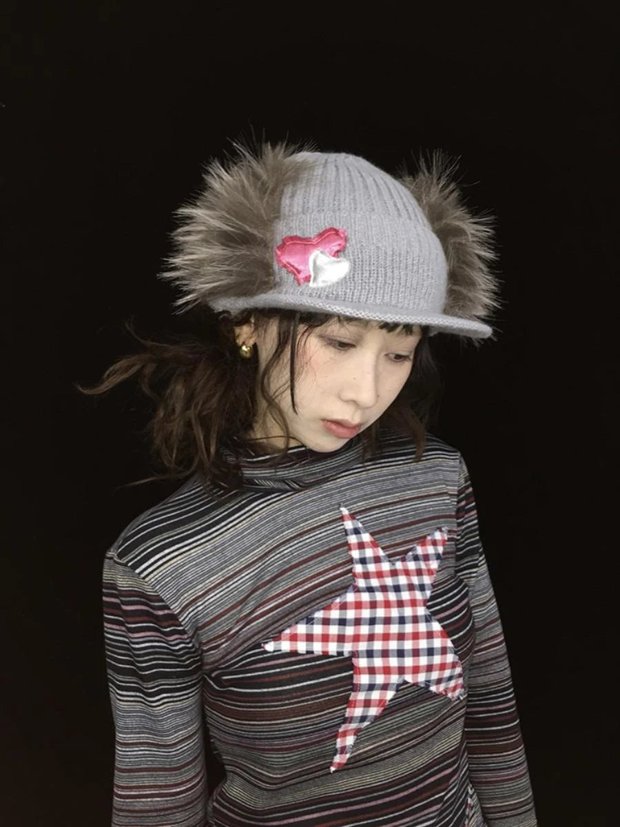 Winter Retro Thick Windproof Faux Fur Patchwork Trapper Hat