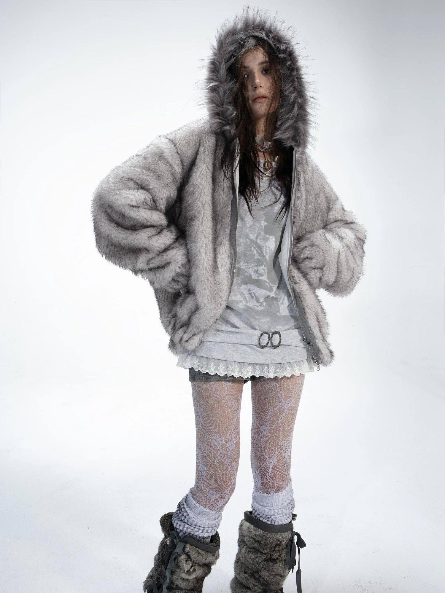Winter Reversible Faux Fur Hooded Teddy Coat Jacket