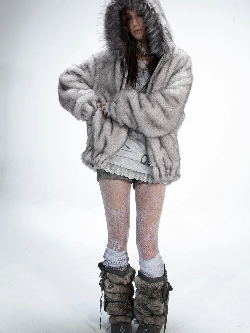 Winter Reversible Faux Fur Hooded Teddy Coat Jacket