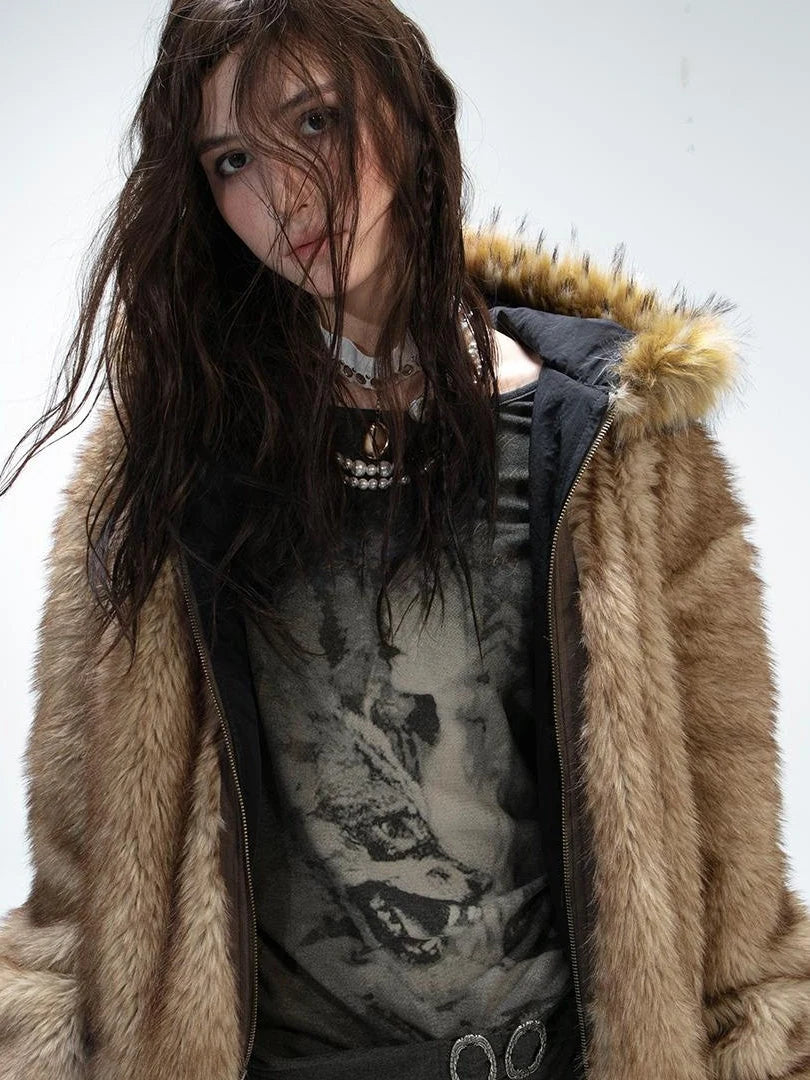 Winter Reversible Faux Fur Hooded Teddy Coat Jacket