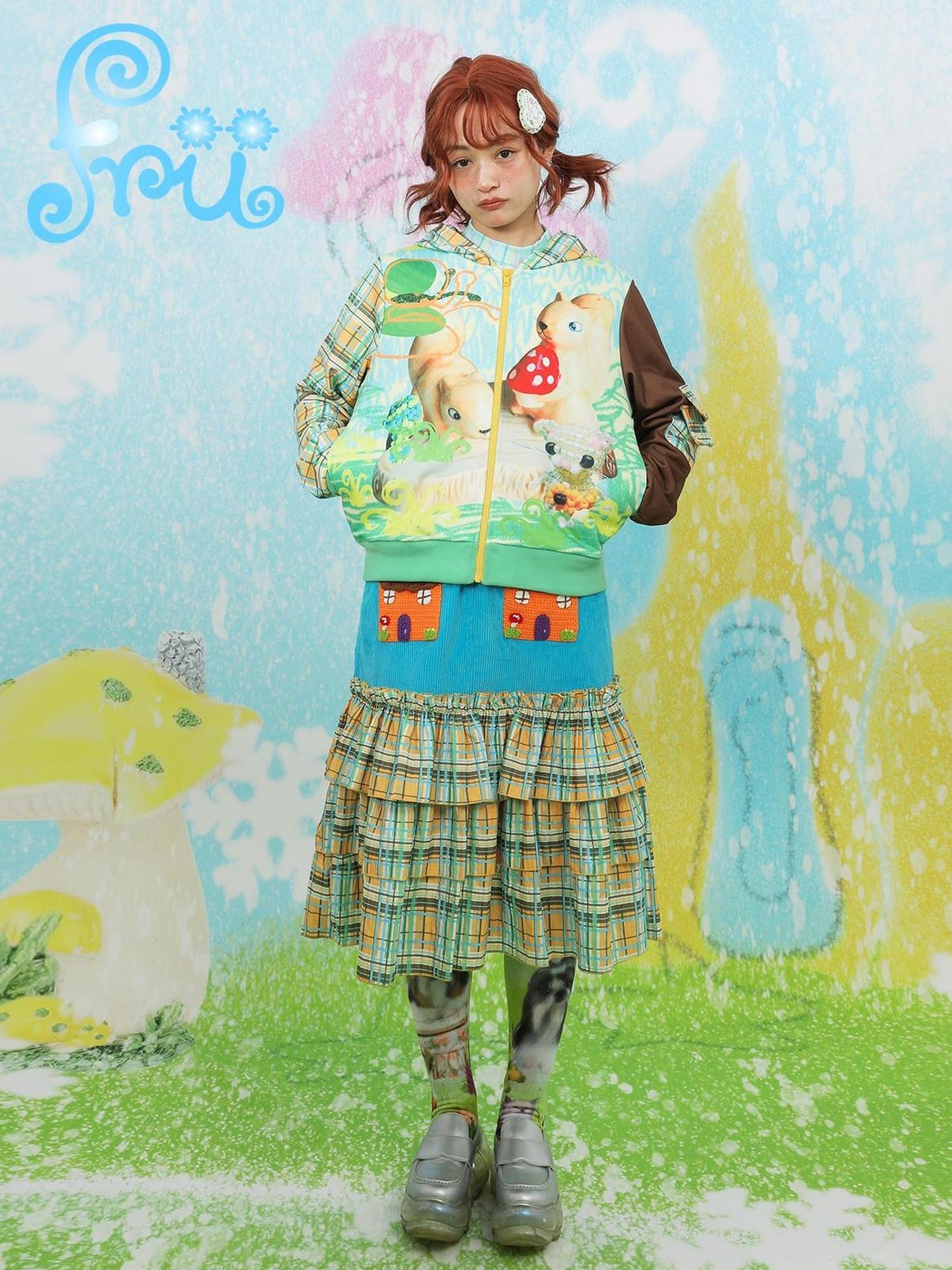 Frufru Gulu Winter Snow Print Hoodie Loose Fit Playful Kids Pullover