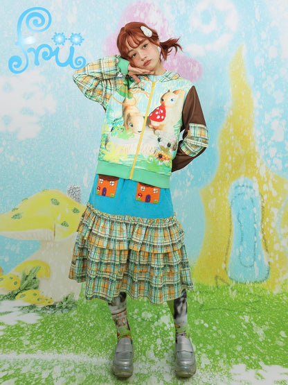 Frufru Gulu Winter Snow Print Hoodie Loose Fit Playful Kids Pullover