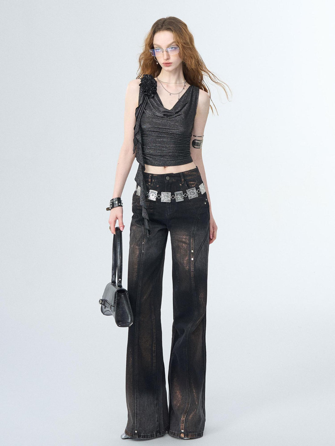 OfAkiva Winter Wide Leg Jeans Women Split Design Pants