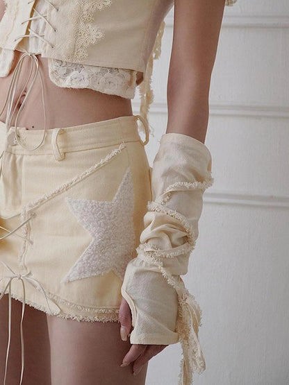 Wireless Possibilities Tie Detail Beige Multi Style Sleeve Accent