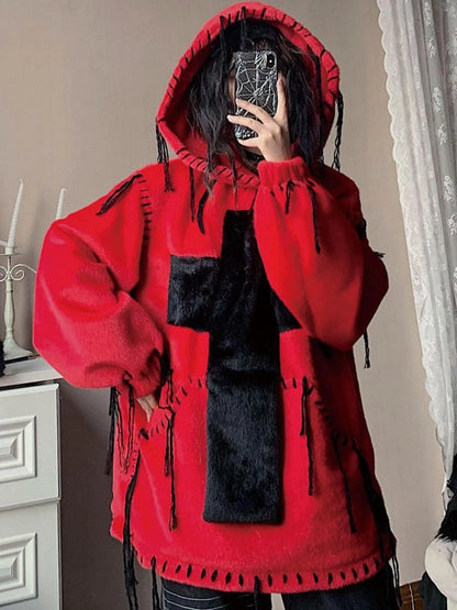 Wool Cross Fur Hooded Coat One Size Fits All