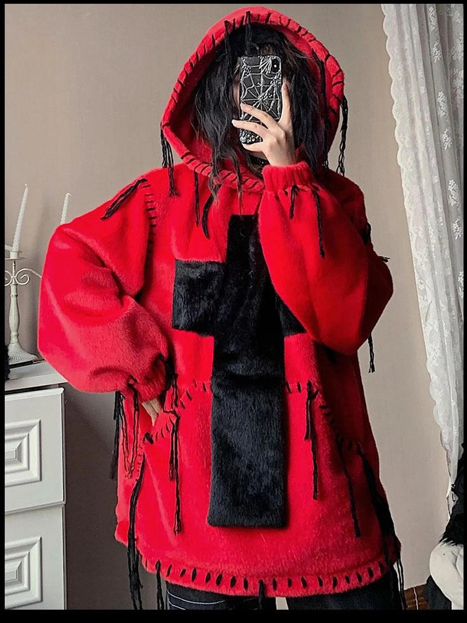 Wool Cross Fur Hooded Coat One Size Fits All