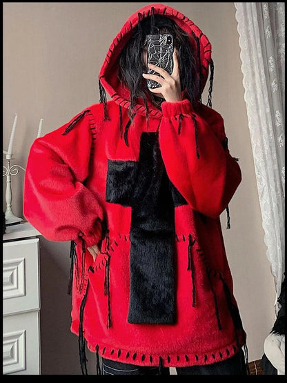 Wool Cross Fur Hooded Coat One Size Fits All