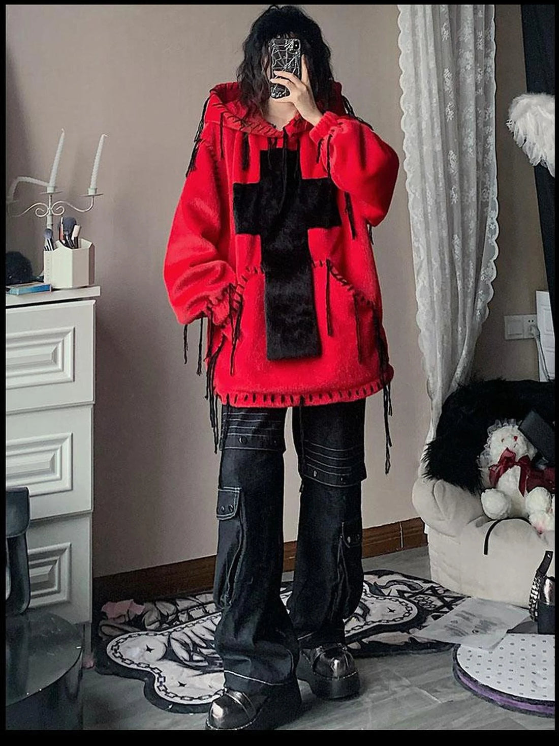 Wool Cross Fur Hooded Coat One Size Fits All