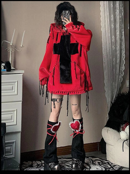 Wool Cross Fur Hooded Coat One Size Fits All