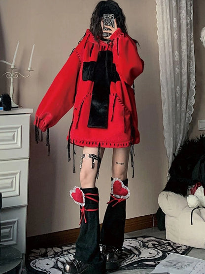 Wool Cross Fur Hooded Coat One Size Fits All