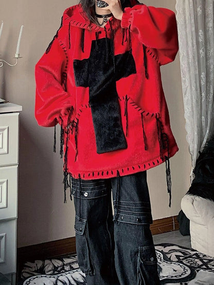 Wool Cross Fur Hooded Coat One Size Fits All