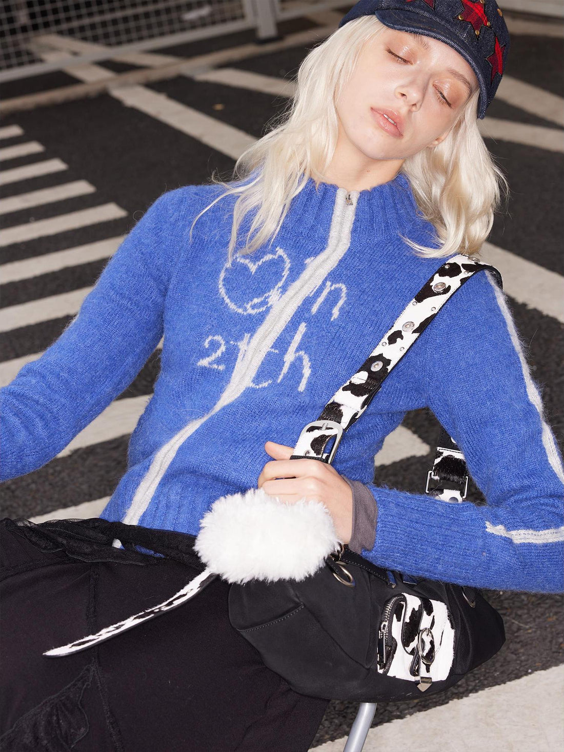 2th Desire Wool Plush Letter Contrast Short Cardigan For Women