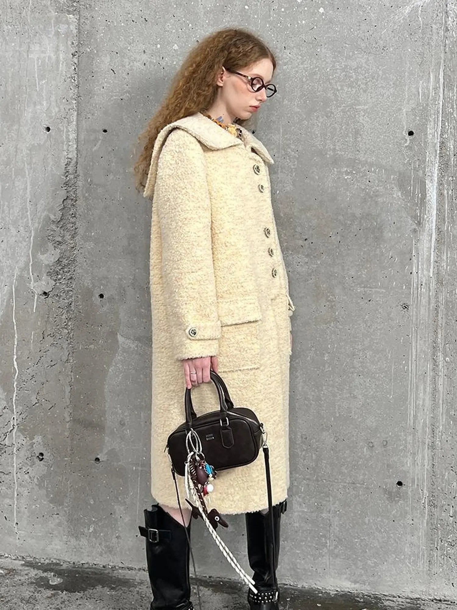Woolen Cream Oversized Lapel Coat