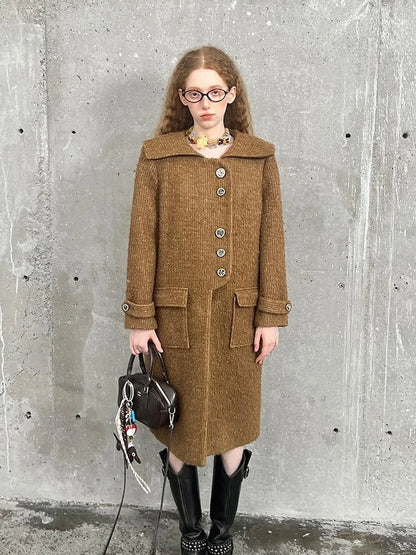 Woolen Cream Oversized Lapel Coat