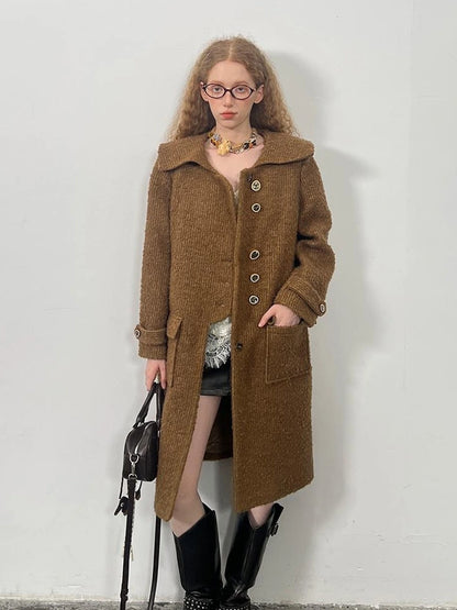 Woolen Cream Oversized Lapel Coat