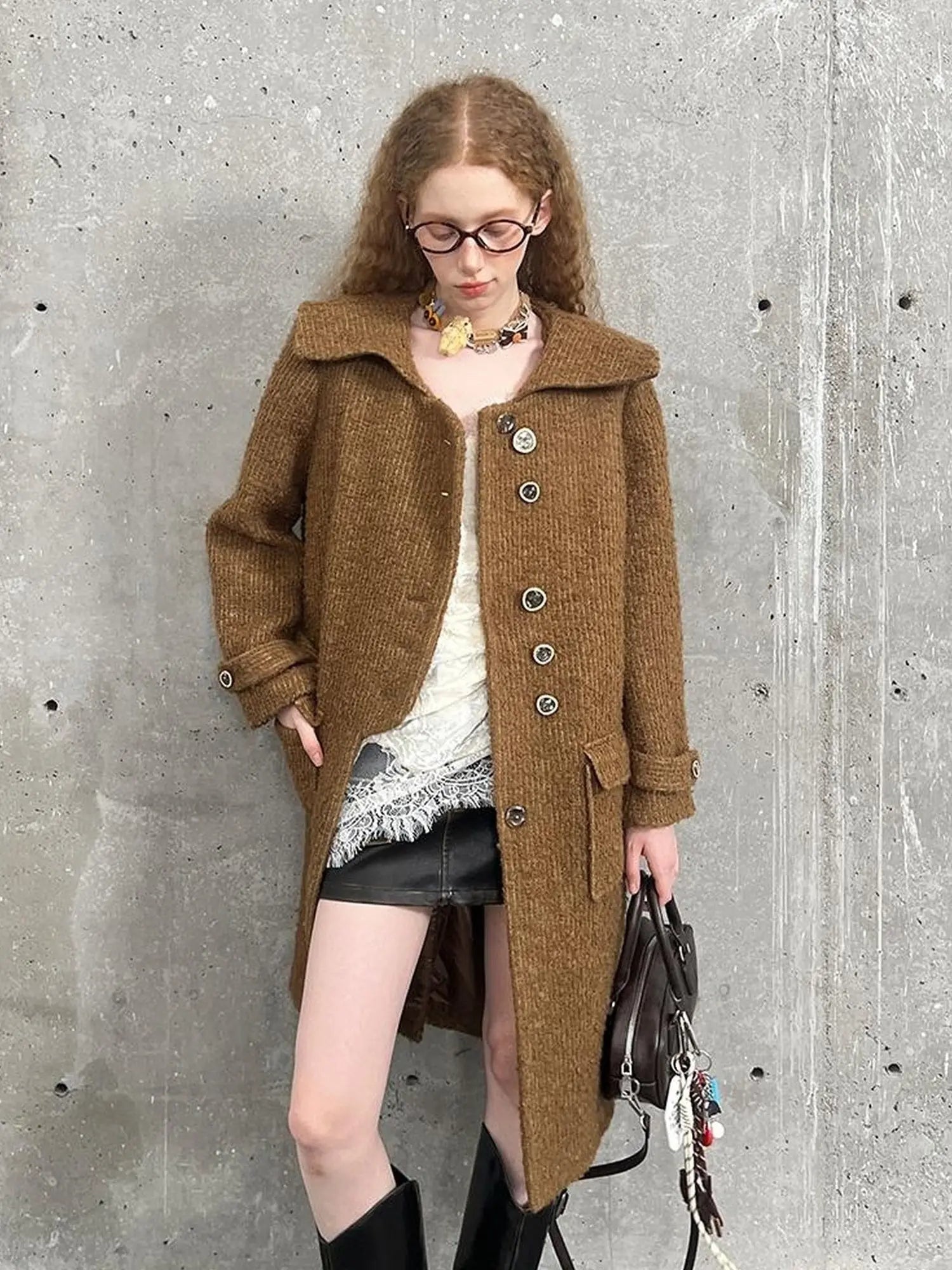 Woolen Cream Oversized Lapel Coat