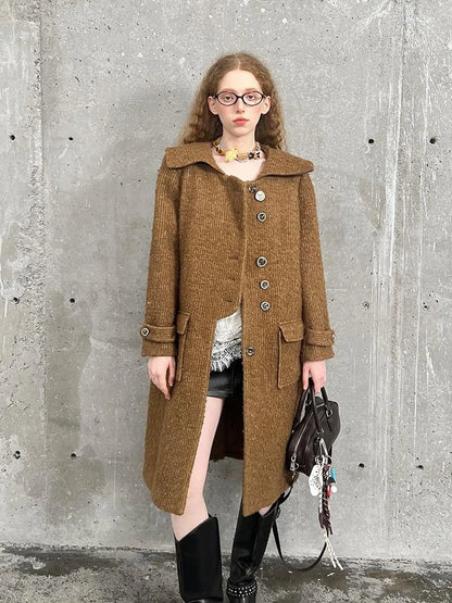 Woolen Cream Oversized Lapel Coat