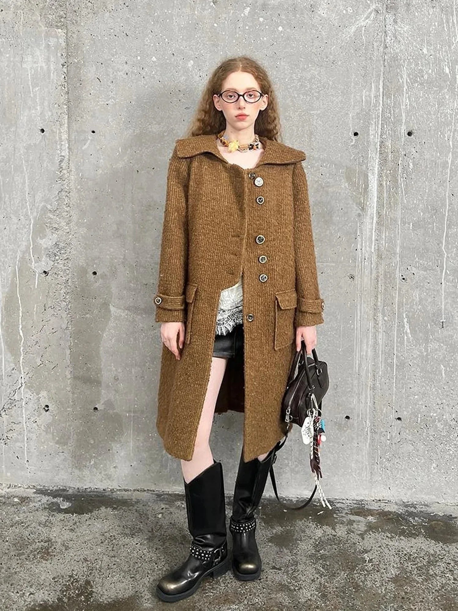 Woolen Cream Oversized Lapel Coat