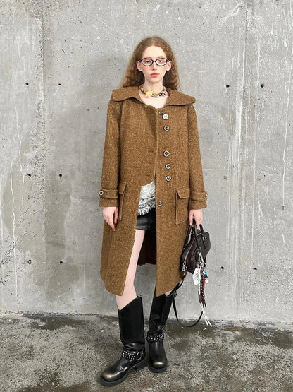 Woolen Cream Oversized Lapel Coat