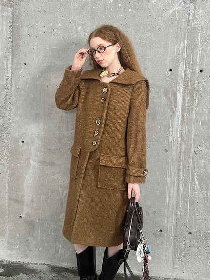 Woolen Cream Oversized Lapel Coat