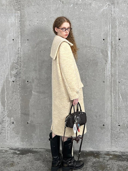 Woolen Cream Oversized Lapel Coat