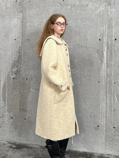 Woolen Cream Oversized Lapel Coat