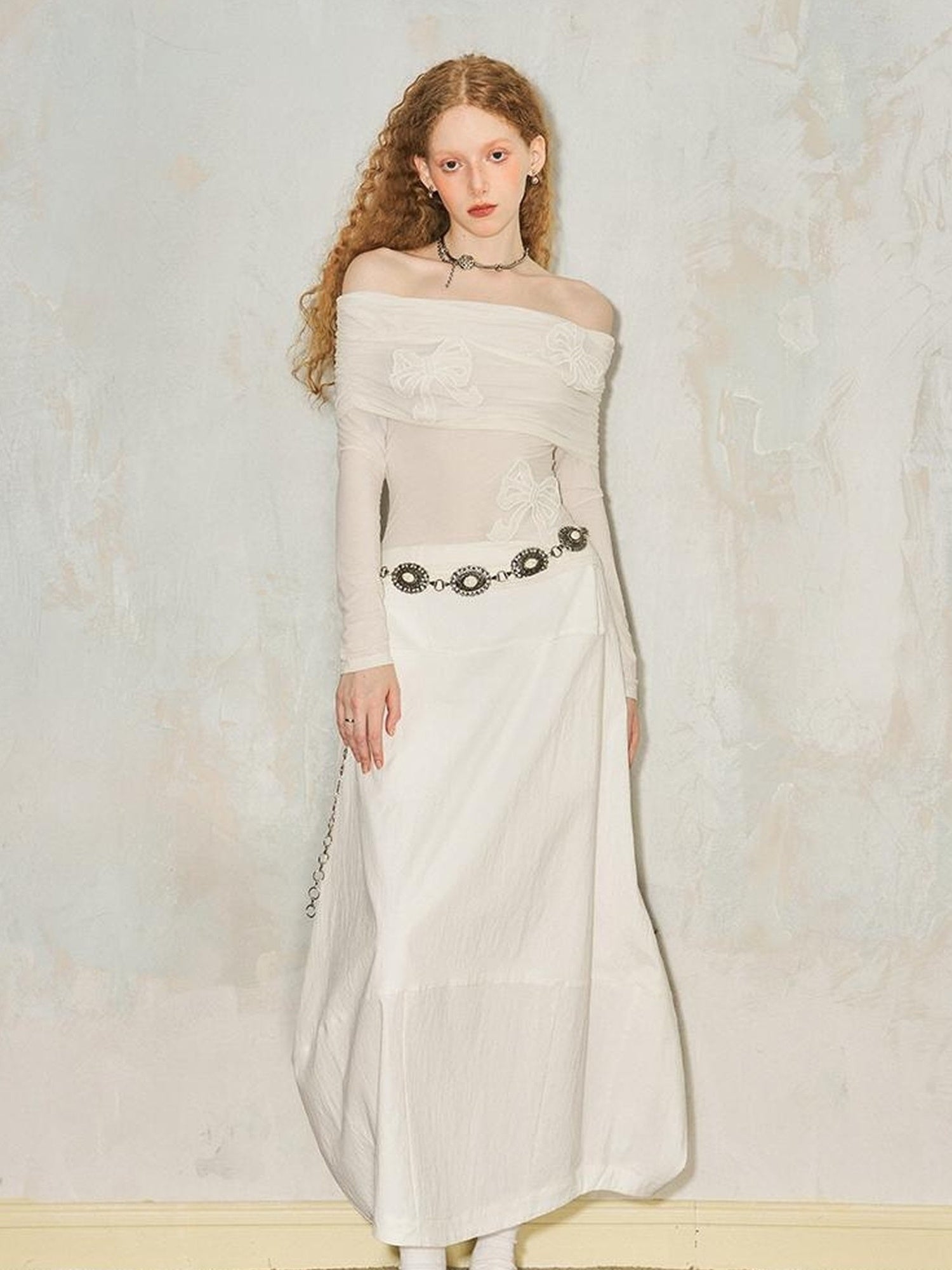 DIDDI MODA Wrinkle Textured Lantern Midi Skirt